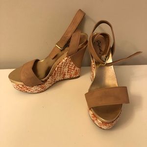 Orange and white basket weave wedges